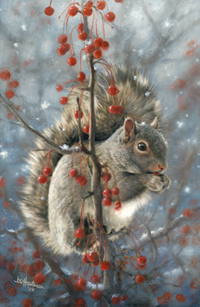Winter squirrel painting